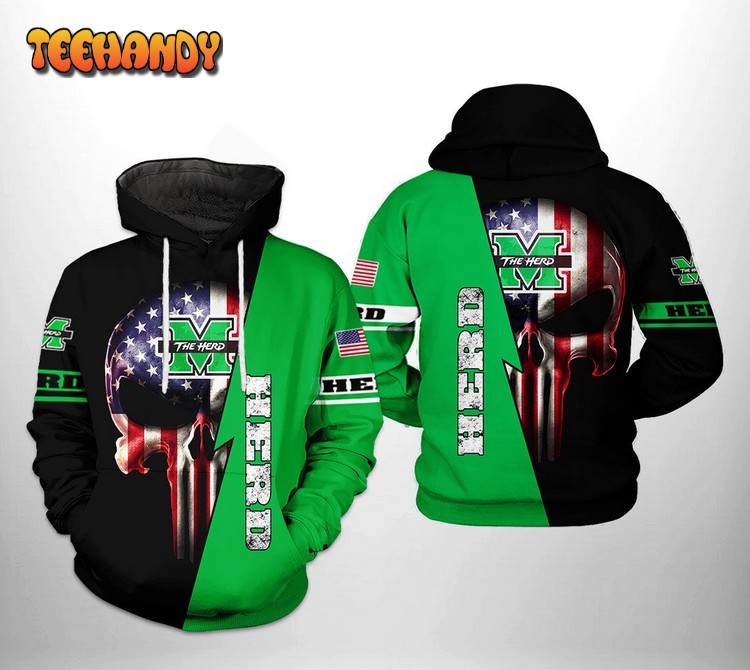 Marshall Thundering Herd NCAA US Flag Skull 3D Printed Hoodie