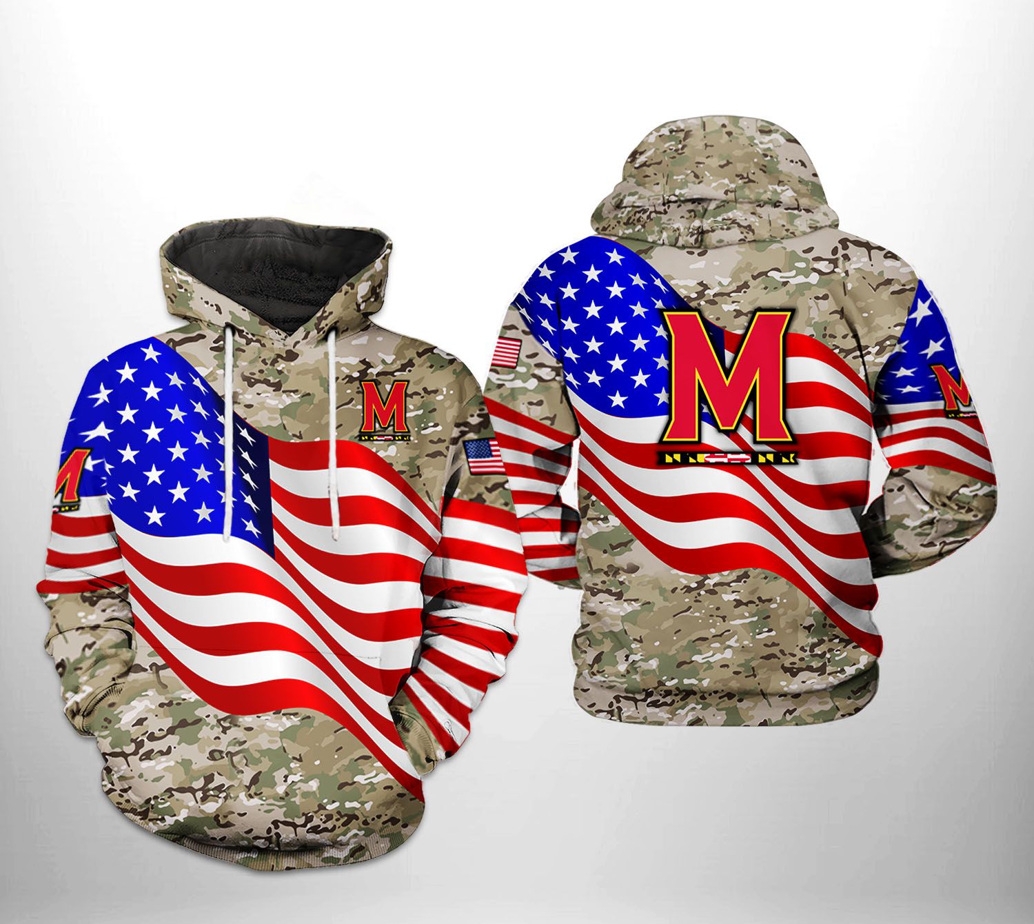 Maryland Terrapins NCAA US Flag Camo Veteran 3D Printed Hoodie