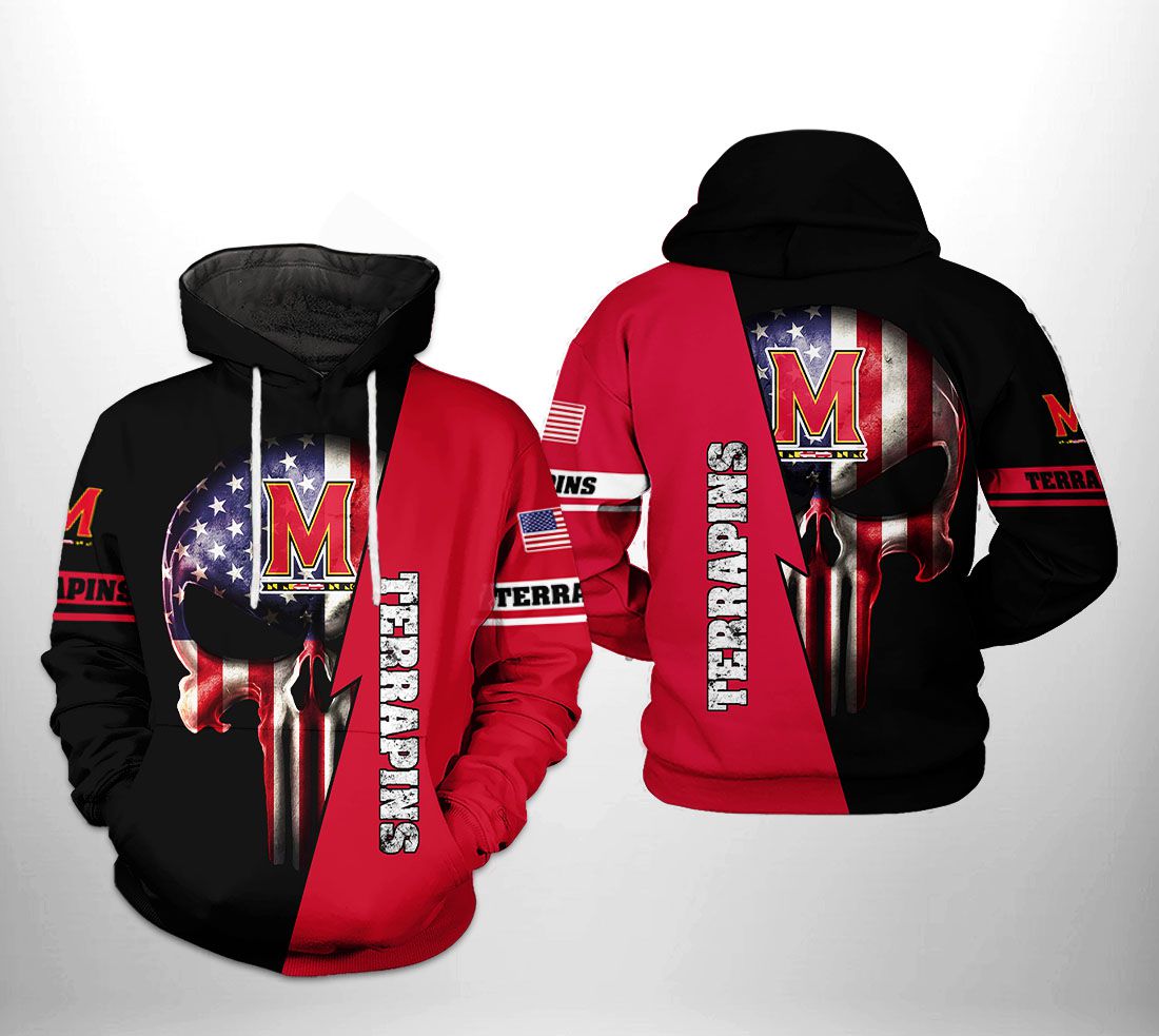 Maryland Terrapins NCAA US Flag Skull 3D Printed Hoodie