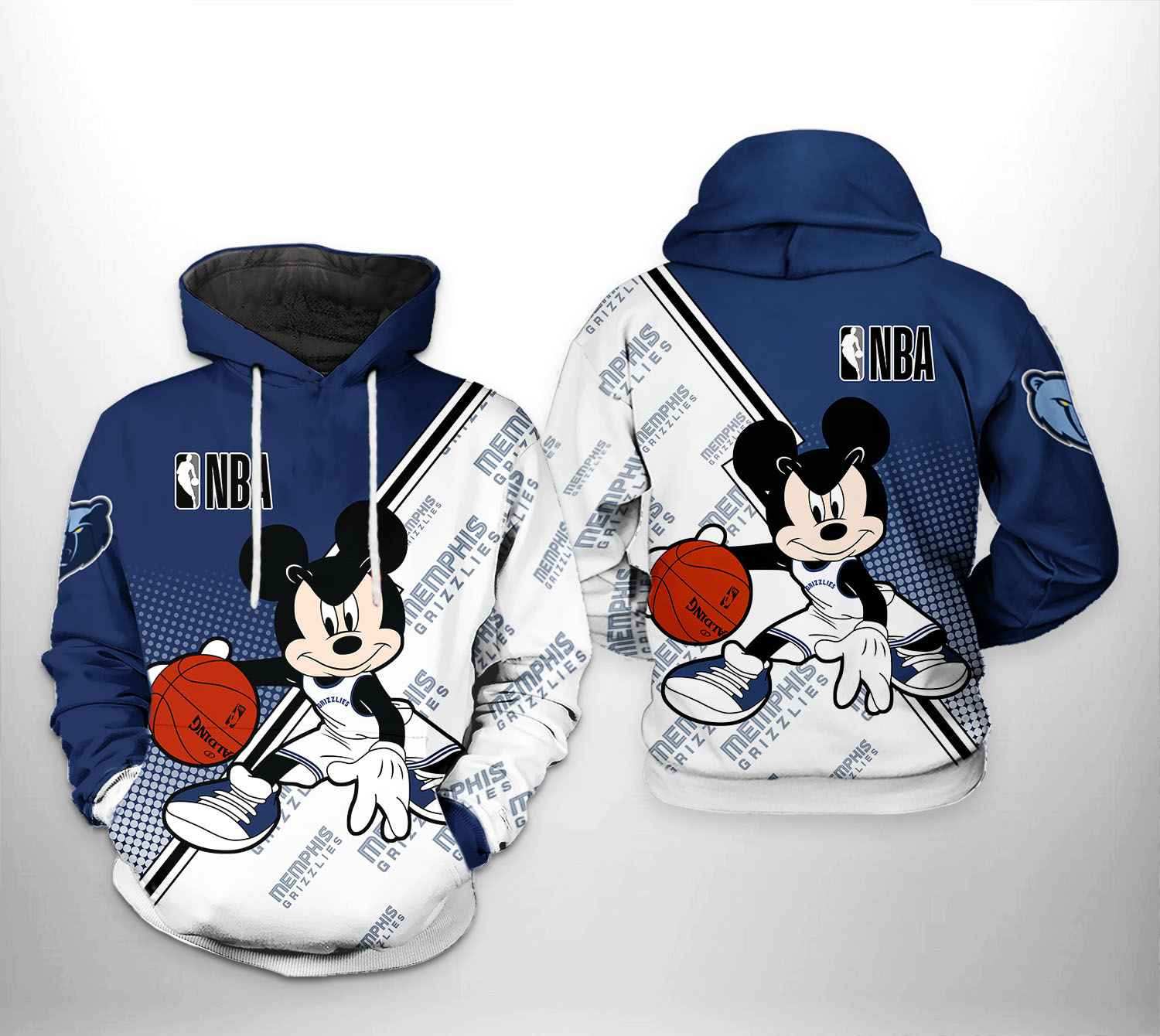 Memphis Grizzlies NBA Mickey 3D Printed Hoodie Zipper Hoodie