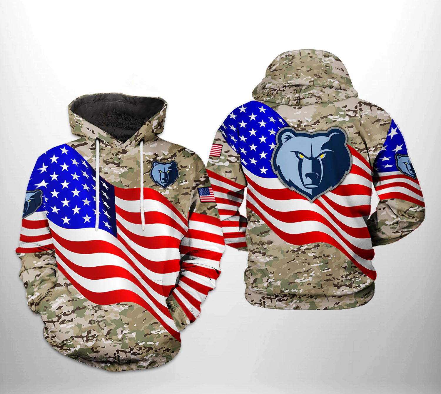 Memphis Grizzlies NBA US Flag Camo Veteran Team 3D Hoodie