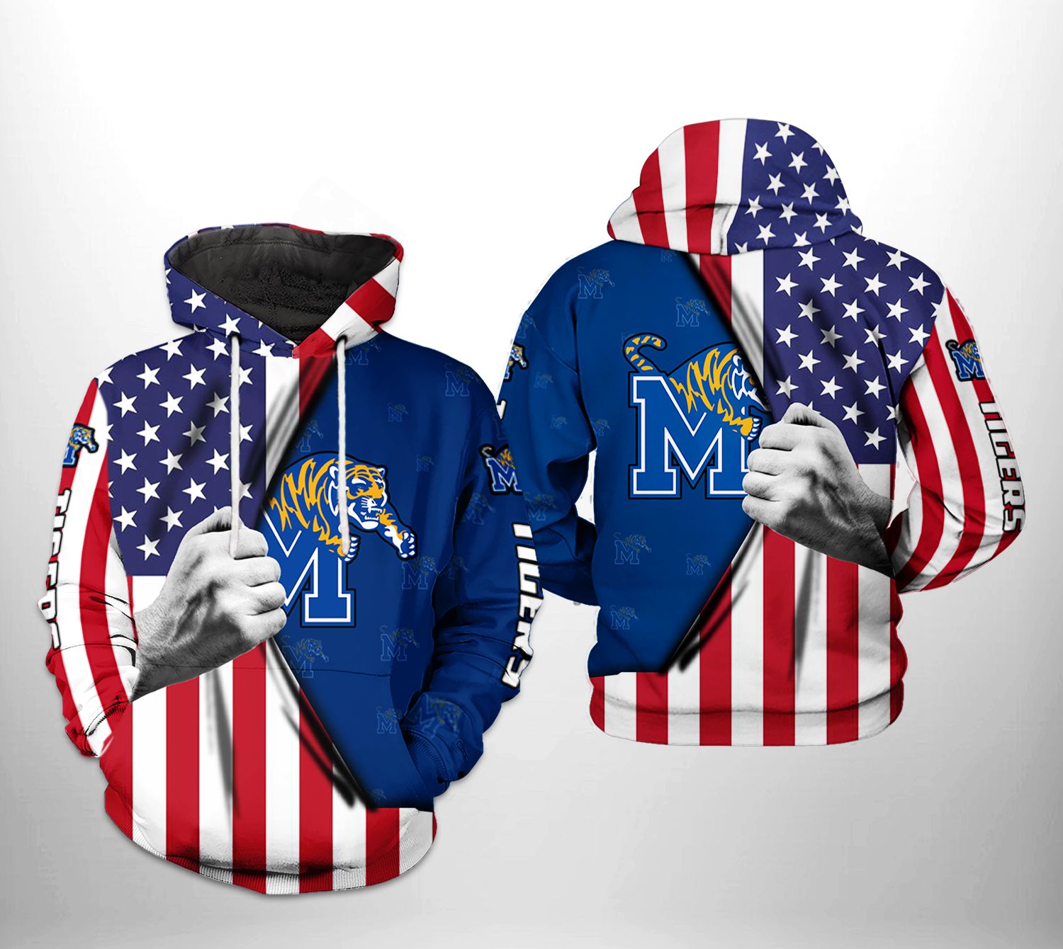 Memphis Tigers NCAA US Flag 3D Printed Hoodie Zipper Hoodie