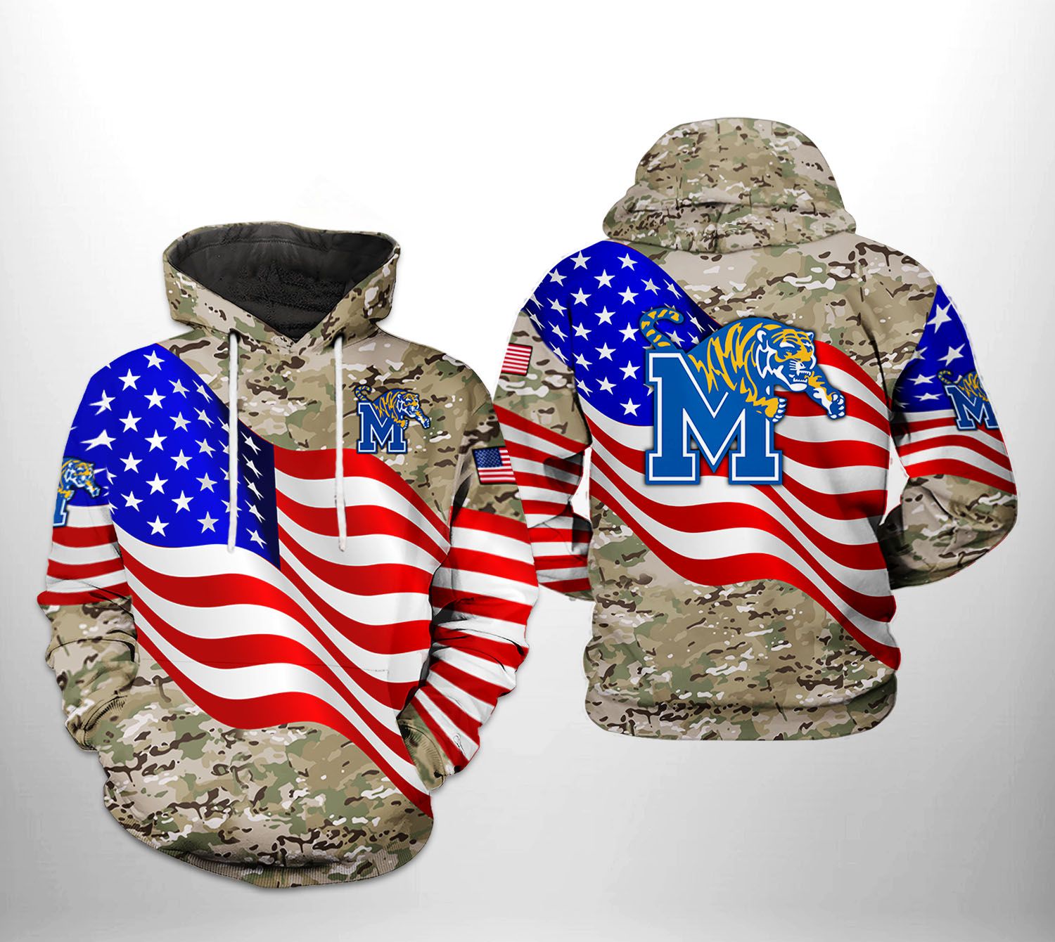 Memphis Tigers NCAA US Flag Camo Veteran 3D Printed Hoodie