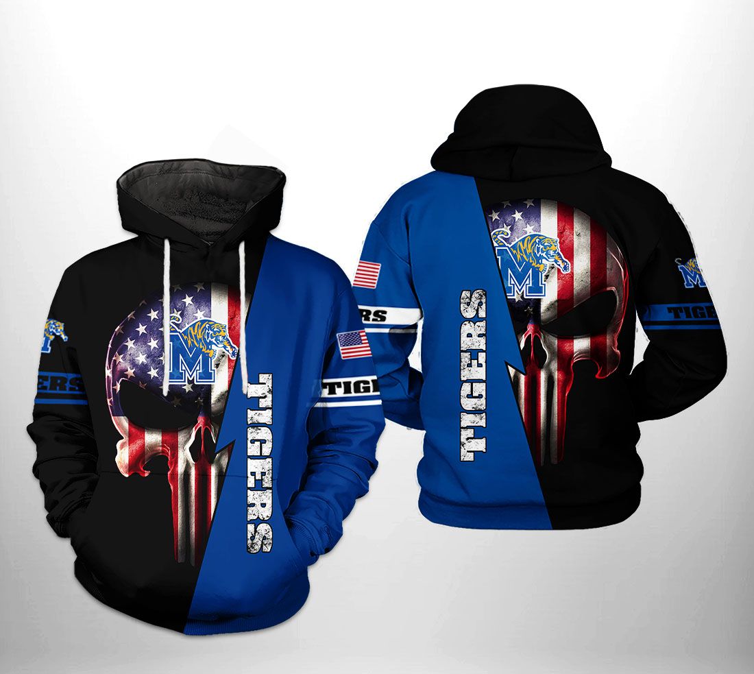 Memphis Tigers NCAA US Flag Skull 3D Printed Hoodie