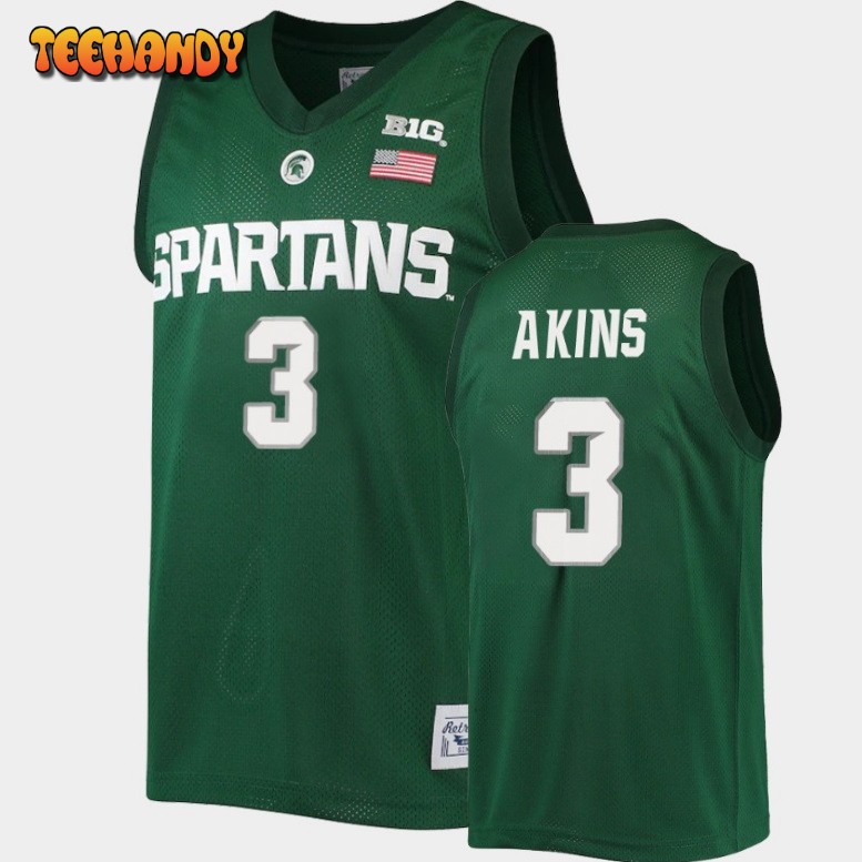 Men’s Michigan State Spartans Jaden Akins Green Alumni Commemorative Jersey