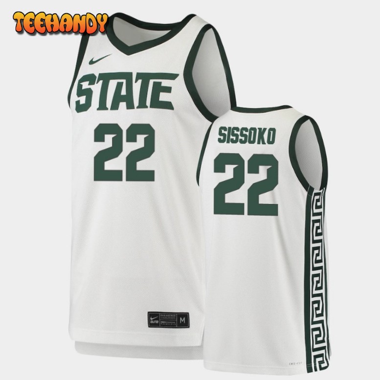 Men’s Michigan State Spartans Mady Sissoko White Green Replica Basketball Jersey