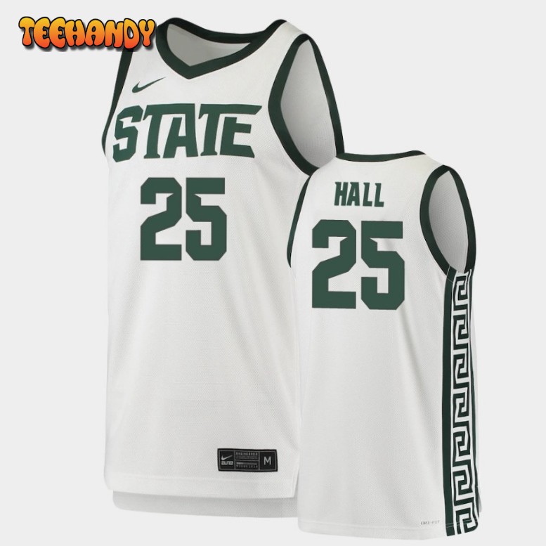 Men’s Michigan State Spartans Malik Hall White Green Replica Basketball Jersey