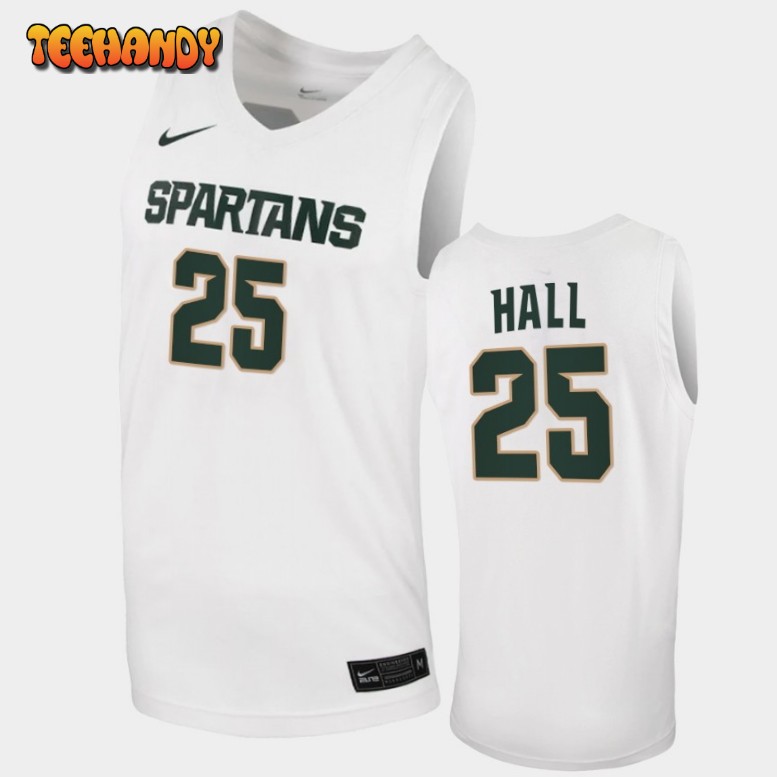 Men’s Michigan State Spartans Malik Hall White Replica Basketball Jersey