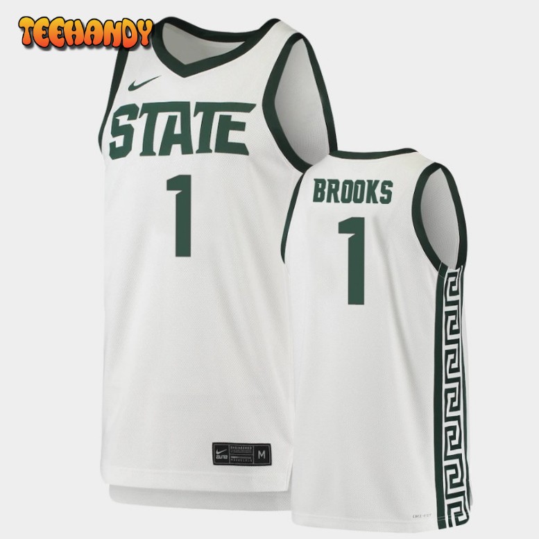 Men’s Michigan State Spartans Pierre Brooks White Green Replica Basketball Jersey