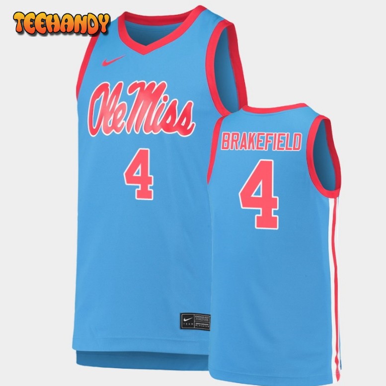 Men’s Ole Miss Rebels Jaemyn Brakefield Light Blue Replica Basketball Jersey