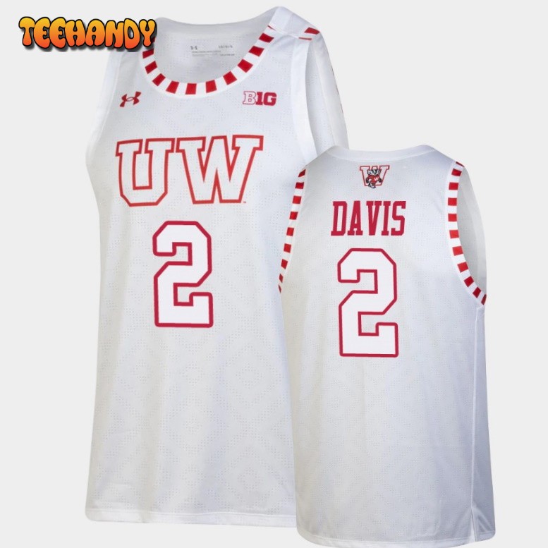 Men’s Wisconsin Badgers Jordan Davis White Alternate Replica Basketball Jersey