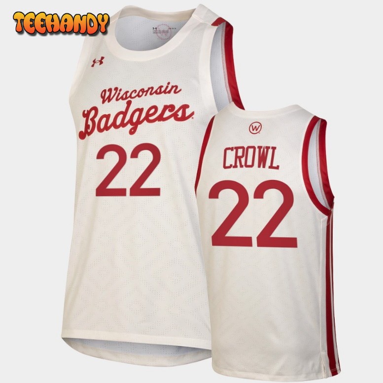 Men’s Wisconsin Badgers Steven Crowl White Throwback College Basketball Jersey