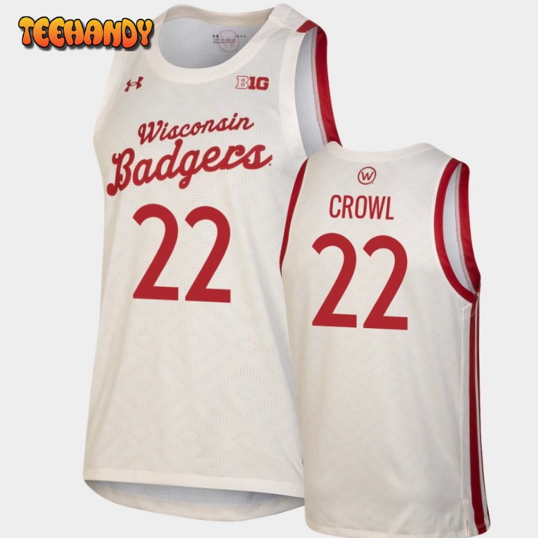 Men’s Wisconsin Badgers Steven Crowl White Throwback Replica Basketball Jersey