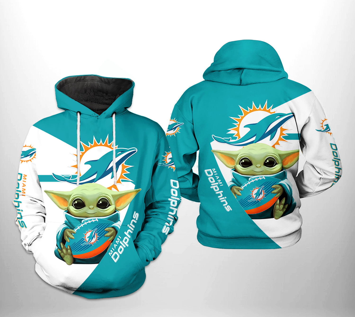 Miami Dolphins NFL Baby Yoda Team 3D Printed Hoodie