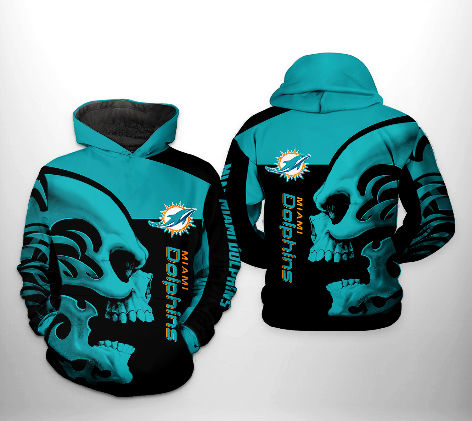 Miami Dolphins NFL Skull 3D Printed HoodieZipper Hoodie