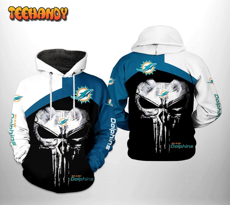 Miami Dolphins NFL Skull Punisher Team 3D Printed Hoodie