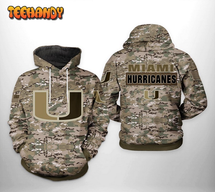 Miami Hurricanes NCAA Camo Veteran 3D Printed Hoodie