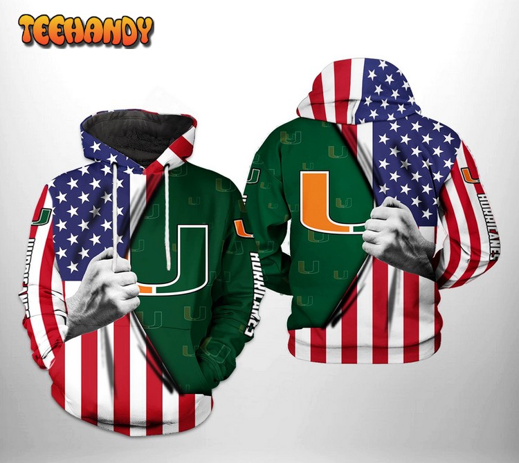 Miami Hurricanes NCAA US Flag 3D Printed Hoodie Zipper Hoodie