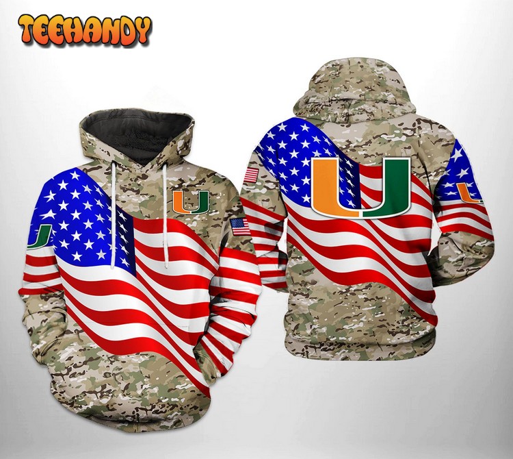 Miami Hurricanes NCAA US Flag Camo Veteran 3D Printed Hoodie