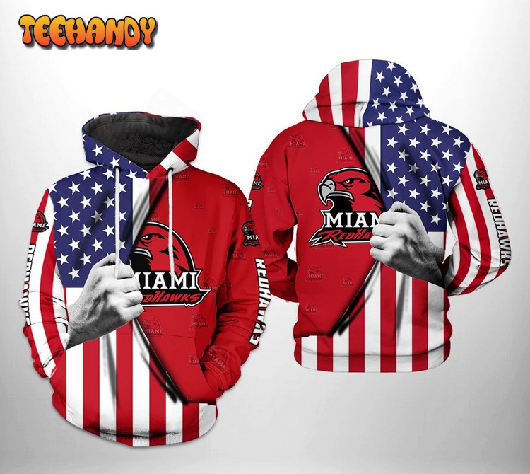 Miami Redhawks NCAA US Flag 3D Printed HoodieZipper Hoodie