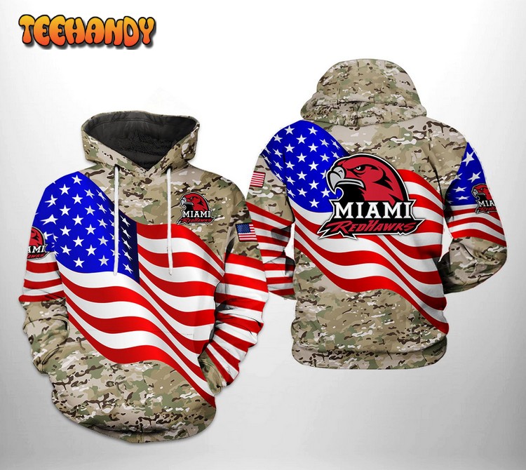 Miami Redhawks NCAA US Flag Camo Veteran 3D Printed Hoodie