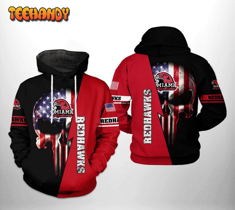 Miami Redhawks NCAA US Flag Skull 3D Printed Hoodie