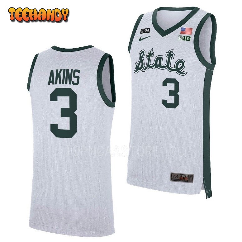 Michigan State Spartans Jaden Akins White Retro College Basketball Jersey