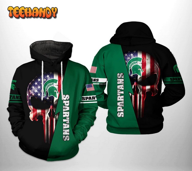 Michigan State Spartans NCAA US Flag Skull 3D Printed Hoodie