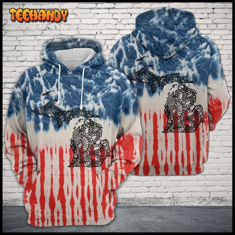 Michigan Usa Tie Dye 3D Printed Hoodie Zipper Hoodie