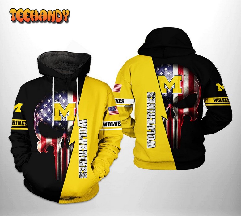 Michigan Wolverines NCAA US Flag Skull 3D Printed Hoodie