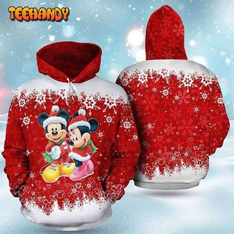 Mickey And Minnie Happy Christmas 3D Printed Hoodie Zipper Hoodie