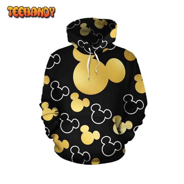 Mickey Head Black Gold 3D Printed Hoodie Zipper Hoodie