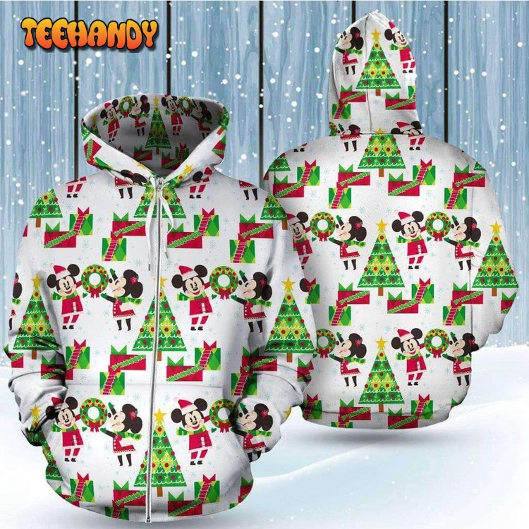 Mickey Minnie Christmas Tree Cute Pattern 3D Printed Hoodie