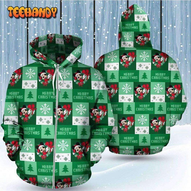 Mickey Mouse Merry Christmas 3D Printed Hoodie Zipper Hoodie