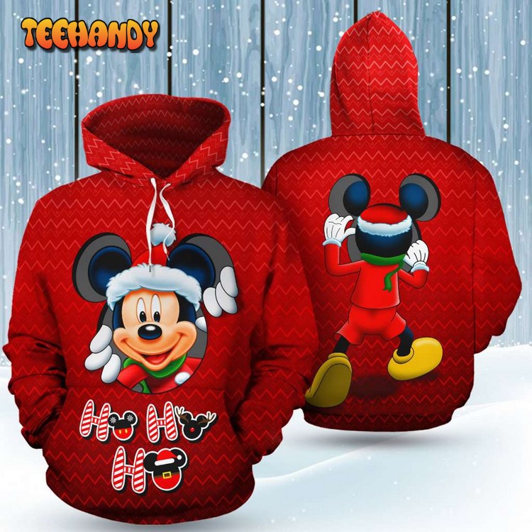 Mickey Peeking Hohoho Christmas Santa Claus 3D Printed Hoodie