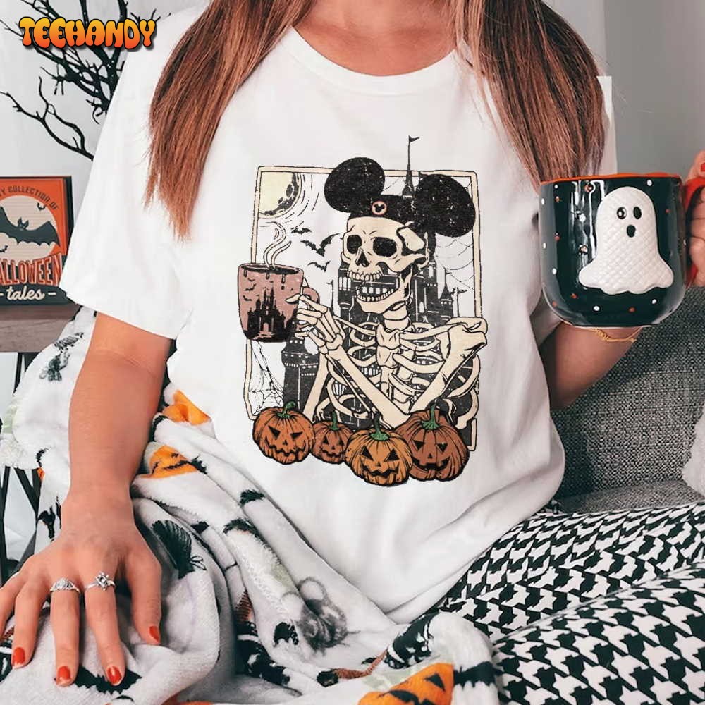 Mickey Skeleton Coffee Shirts, Vintage Disney Skeleton Stay Spooky Shirt