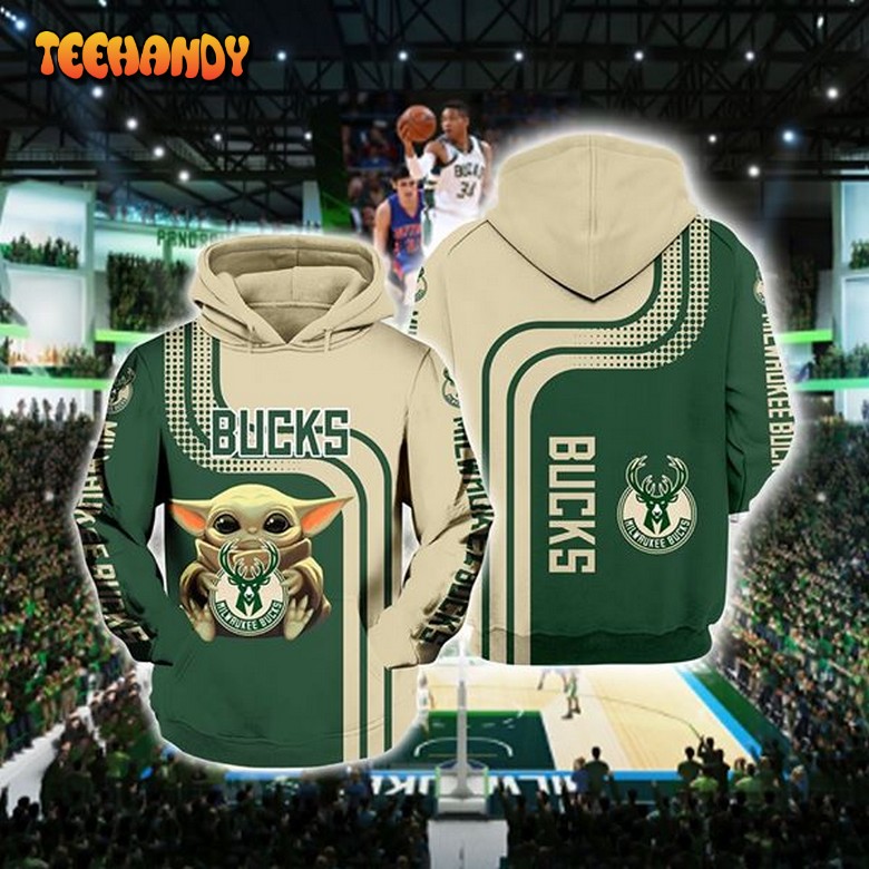 Milwaukee Bucks Baby Yoda 3D Printed Hoodie Zipper Hoodie