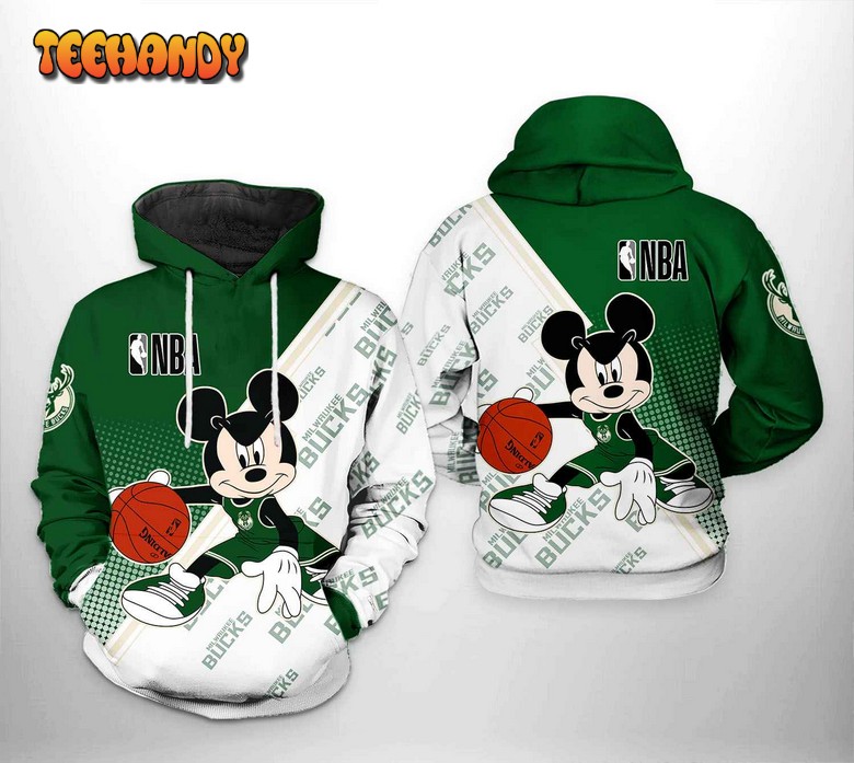 Milwaukee Bucks NBA Mickey 3D Printed Hoodie Zipper Hoodie