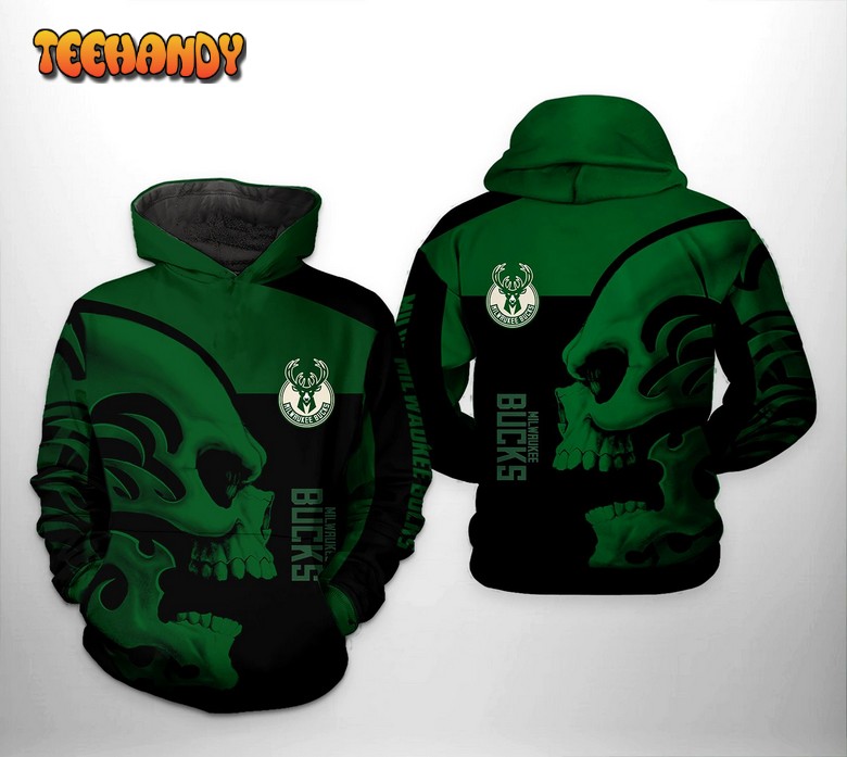 Milwaukee Bucks NBA Skull Team 3D Printed Hoodie Zipper Hoodie