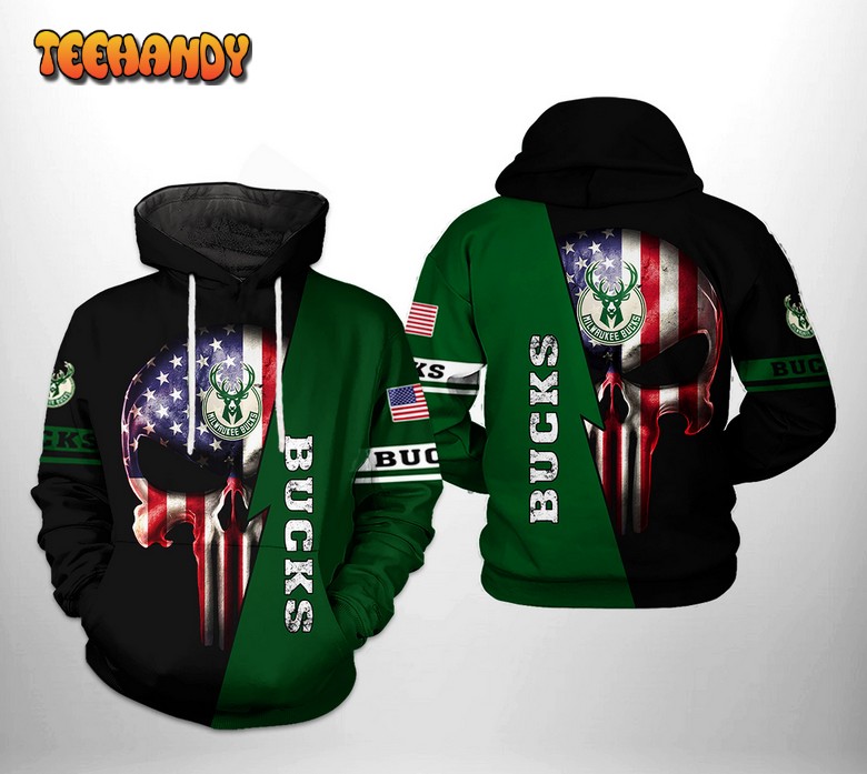 Milwaukee Bucks NBA US Flag Skull Team 3D Printed Hoodie