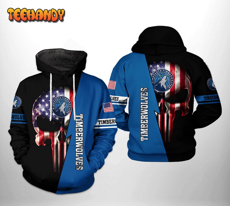 Minnesota Timberwolves NBA US Flag Skull Team 3D Hoodie