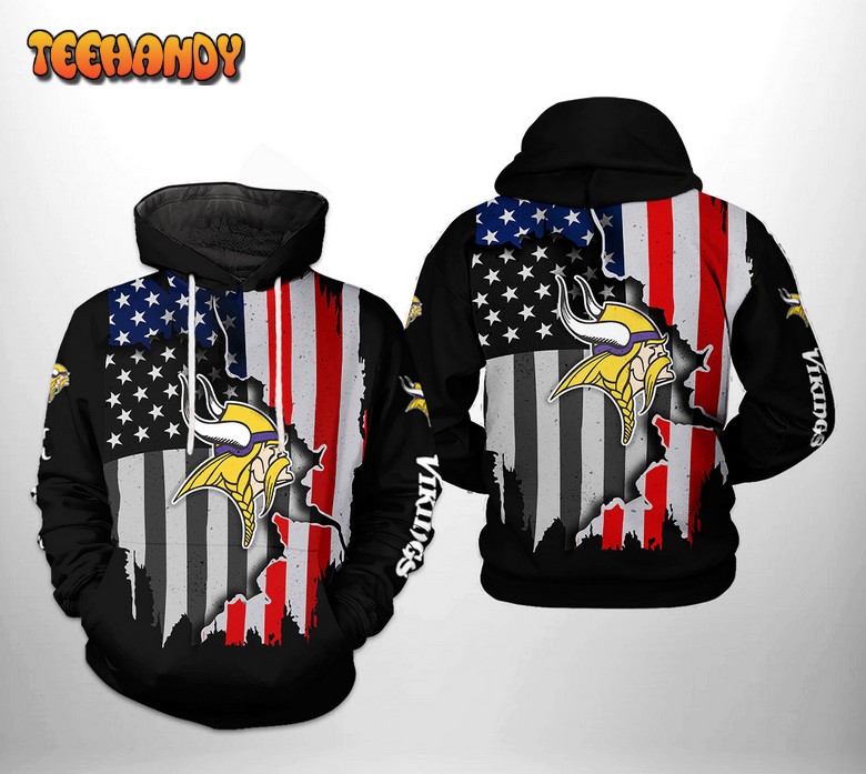 Minnesota Vikings NFL US Flag Team 3D Printed Hoodie Zipper Hoodie