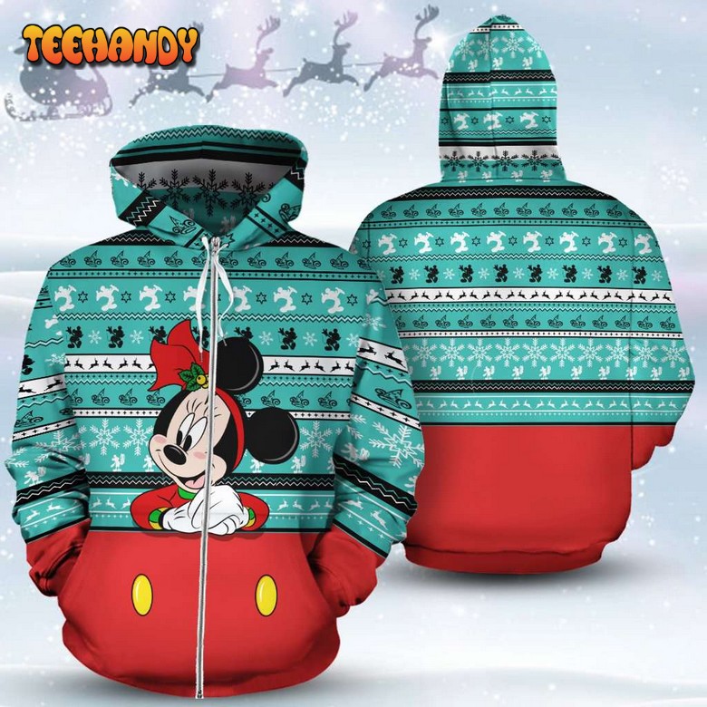 Minnie Cute Christmas Pattern 3D Printed Hoodie Zipper Hoodie