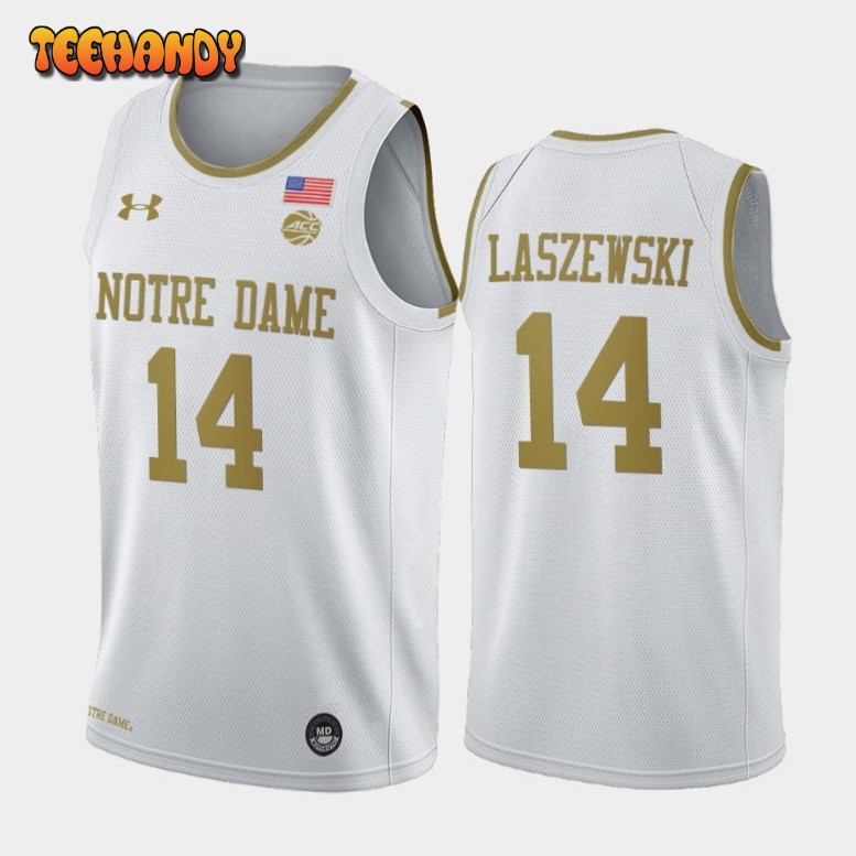 Notre Dame Fighting Irish Nate Laszewski White Golden College Basketball Jersey