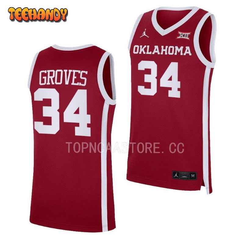 Oklahoma Sooners Jacob Groves 2023 Crimson Away College Basketball Jersey