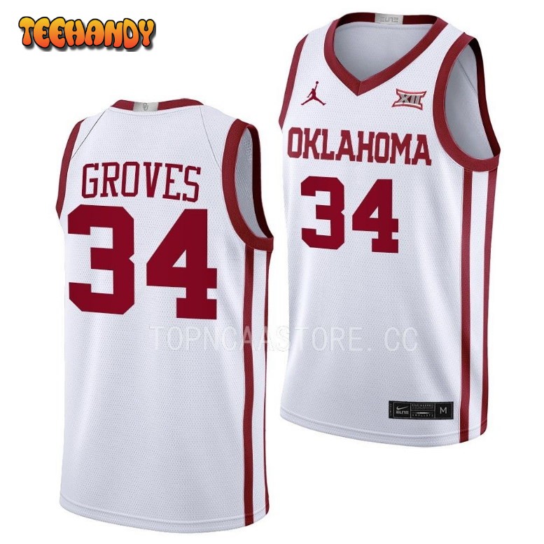 Oklahoma Sooners Jacob Groves 2023 White Home College Basketball Jersey