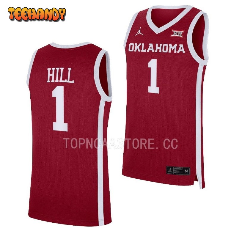 Oklahoma Sooners Jalen Hill 2023 Crimson Away College Basketball Jersey