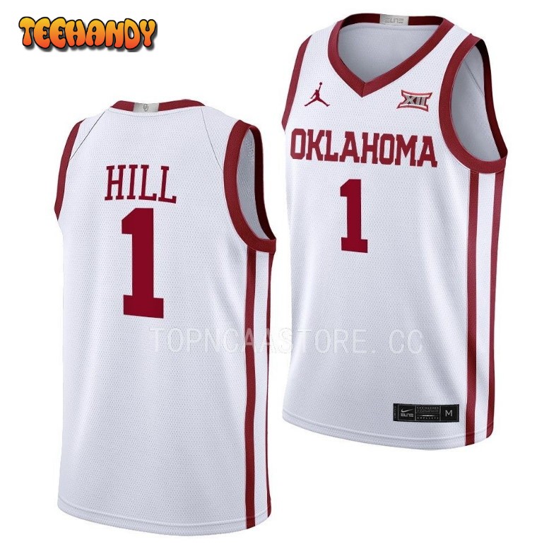 Oklahoma Sooners Jalen Hill 2023 White Home College Basketball Jersey