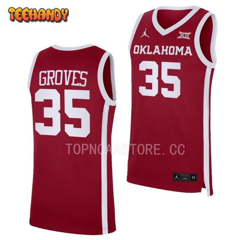 Oklahoma Sooners Tanner Groves 2023 Crimson Away College Basketball Jersey