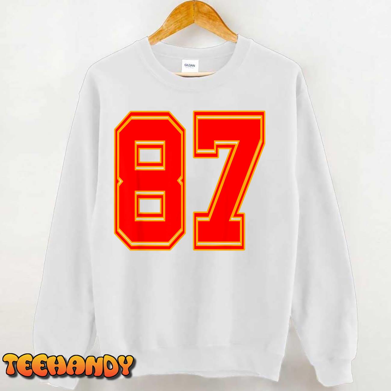 Red Number 87 White Yellow Football Basketball Soccer Fans T-Shirt